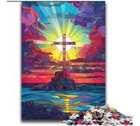 Jigsaws 2000 Pieces for Adults Stained Glass Cross Learning Educational Toys Family Games Enhance Love between Couples 70x100cm