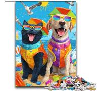 Jigsaws 2000 Pieces for Teenagers Cats And Dogs on The Beach Family Game Stress Reliever Difficult Challenge Suitable for Couples 70x100cm