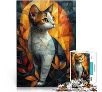 Jigsaws 2000 Pieces for teenagers Stained Glass Cat with Autumn Glow Analyse und Logik Wichtelgeschenke70x100cm