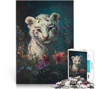 Jigsaws 2000 Pieces for teenagers White Tiger Cub in Flowers Hands-on-Spiel Wanddekoration Einzigartige Geburtstags- und Weihnachtsgeschenke70x100cm