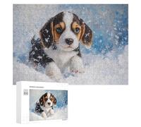 Jigsaws 300 PCS for Adults Beagle Puppy in Snow Painting Cute Beagle Print Puzzles for Adults Hands-on Game Presents for Women Fun Activities at Home 300 PCS