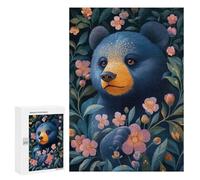 Jigsaws 300 PCS for Adults Blue Bear in Bloom Animal Adult Jigsaw Puzzle Brain Teaser Game A Work of Art Fun at Home Activities, 300 PCS