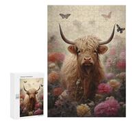 Jigsaws 300 PCS for Adults Cute Floral Highland Cow Jigsaws for Adults Toy Wall Decor Birthday Present Unique Birthday And Xmas Gifts 300 PCS