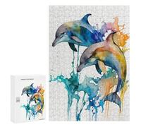 Jigsaws 300 PCS for Adults Dolphins Head Watercolor Adult Jigsaw Puzzle Relax Games Perfect Decoration Christmas Birthday Gifts 300 PCS