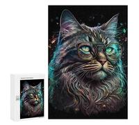 Jigsaws 300 PCS for Adults Glamorous Cat Glasses Art Print Adult Jigsaw Puzzle Brain Teaser Game A Work of Art Fun at Home Activities, 300 PCS