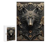 Jigsaws 300 PCS for Adults Golden Black Wild Wolf Art Adult Jigsaw Puzzle Brain Teaser Game A Work of Art Fun at Home Activities, 300 PCS
