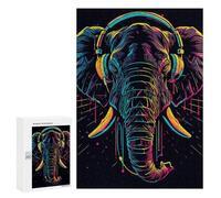 Jigsaws 300 PCS for Adults Neon Elephant Headphones Art Print Adult Jigsaw Puzzle Brain Teaser Game A Work of Art Fun at Home Activities, 300 PCS