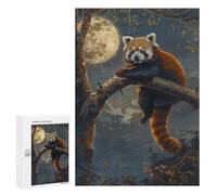 Jigsaws 300 PCS for Adults Red Panda Moon Tree Night Jigsaw Puzzle Brain Teaser Game Presents for Women Fun Activities at Home 300 PCS