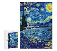 Jigsaws 300 PCS for Adults Yacht Under Starry Night Sky Adult Jigsaw Puzzle Brain Teaser Game A Work of Art Fun at Home Activities, 300 PCS