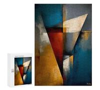 Jigsaws 300 PCS for Teenagerss Abstract Angular Structure - Blue, Gold & Red Geometry Jigsaw Puzzle Brain Teaser Game Stress Reliever Challenging To Complete 300 PCS