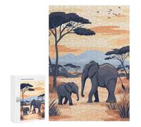 Jigsaws 300 PCS for Teenagerss African Elephant Family Jigsaw Puzzle Brain Teaser Game Stress Reliever Challenging To Complete 300 PCS