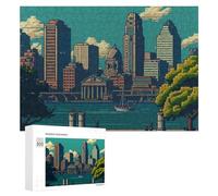 Jigsaws 300 PCS for Teenagerss Boston City Pixel Art Jigsaw for Adults Anti-Stress Toys Pattern Assembly Birthday Present, Gifts, 300 PCS