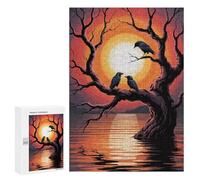 Jigsaws 300 PCS for Teenagerss Crows on A Tree at Sunset Jigsaw Puzzle Brain Teaser Game Stress Reliever Challenging To Complete 300 PCS