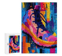 Jigsaws 300 PCS for Teenagerss Expressionist Geometry Sneaker - Vibrant Abstract Street Art Jigsaw Puzzle Brain Teaser Game Stress Reliever Challenging To Complete 300 PCS