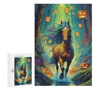Jigsaws 300 PCS for Teenagerss Halloween Horse in Forest -1 Jigsaws for Adults Brain Teaser Game Birthday Present Challenging To Complete 300 PCS