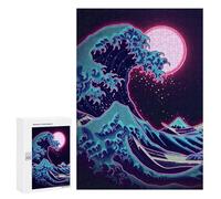 Jigsaws 300 PCS for Teenagerss Hoksau Wave Neon in Moon Jigsaws for Adults Brain Teaser Game Birthday Present Challenging To Complete 300 PCS