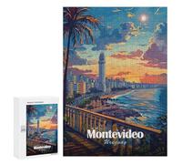 Jigsaws 300 PCS for Teenagerss Montevideo Uruguay Cityscape at Sunset Puzzles for Adults Hands-on Game Birthday Present Birthday Present, Gifts, 300 PCS