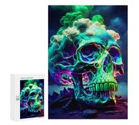Jigsaws 300 PCS for Teenagerss Neon Skull with Clouds Jigsaws for Adults Brain Teaser Game Birthday Present Challenging To Complete 300 PCS