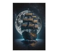 Jigsaws 300 PCS for Teenagerss Pirate Ship Under Full Moon Jigsaw for Adults Brain Teaser Game Analysis And Logic Gifts for Friends And Family 300 PCS