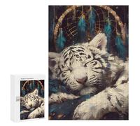 Jigsaws 300 PCS for Teenagerss Sleeping White Tiger Dreamcatcher Jigsaw Puzzle Brain Teaser Game Stress Reliever Challenging To Complete 300 PCS