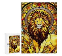 Jigsaws 300 PCS for Teenagerss Stained Glass Lion Artwork-1 Jigsaws for Adults Brain Teaser Game Birthday Present Challenging To Complete 300 PCS