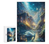 Jigsaws 300 PCS for Teenagerss Swan in Fantasy Landscape with Ruins Puzzles for Adults Hands-on Game Birthday Present Birthday Present, Gifts, 300 PCS
