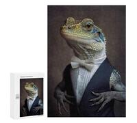 Jigsaws 300 PCS for Teenagerss Well Dressed Lizard Jigsaw Puzzle Brain Teaser Game Stress Reliever Challenging To Complete 300 PCS