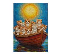 Jigsaws 38x26cm/1000pcs for Adults Kittens in A Boat Painting Jigsaws for Adults Brain Teaser Game But Fun And Humorous Fun Activities at Home 38x26cm/1000pcs