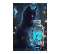 Jigsaws 38x26cm/1000pcs for Teenagerss Black Cat And Butterfly Jigsaw for Adults Hands-on Game Difficult Challenge Birthday Present, Gifts, 38x26cm/1000pcs