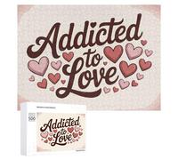 Jigsaws 500 PCS for Adults Addicted to Love Typography with Hearts Puzzles for Adults Hands-on Game Presents for Women Fun Activities at Home 500 PCS