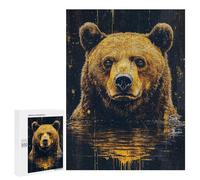 Jigsaws 500 PCS for Adults Bear Portrait in Water with Gold Accents Adult Jigsaw Puzzle Brain Teaser Game A Work of Art Fun at Home Activities, 500 PCS
