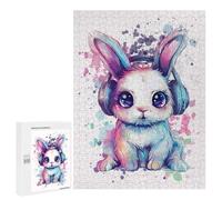 Jigsaws 500 PCS for Adults Cute Bunny with Headphones Puzzles for Adults Hands-on Game Presents for Women Fun Activities at Home 500 PCS
