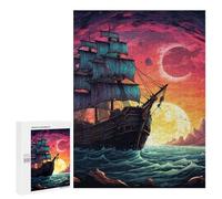 Jigsaws 500 PCS for Adults Fantasy Pirate Ship Sunset Jigsaw Puzzle Brain Teaser Game Presents for Women Fun Activities at Home 500 PCS