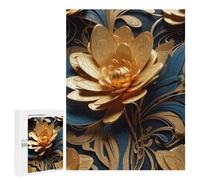 Jigsaws 500 PCS for Adults Metallic Gold Blue Flower Jigsaws for Adults Toy Wall Decor Birthday Present Unique Birthday And Xmas Gifts 500 PCS