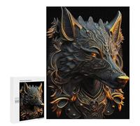 Jigsaws 500 PCS for Adults Regal Golden Fire Wolf Adult Jigsaw Puzzle Brain Teaser Game A Work of Art Fun at Home Activities, 500 PCS