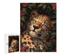 Jigsaws 500 PCS for Adults Sleeping Leopard in Flowers Adult Jigsaw Puzzle Relax Games Perfect Decoration Christmas Birthday Gifts 500 PCS