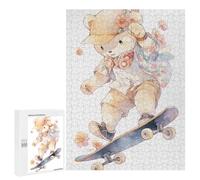 Jigsaws 500 PCS for Adults Teddy Bear Skateboarding Art Print Adult Jigsaw Puzzle Brain Teaser Game A Work of Art Fun at Home Activities, 500 PCS