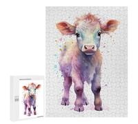 Jigsaws 500 PCS for Adults Watercolor Baby Cow Calf Puzzles for Adults Hands-on Game Presents for Women Fun Activities at Home 500 PCS