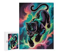 Jigsaws 500 PCS for Teenagerss Black Panther in Colorful Cosmic Space Jigsaw Puzzle Brain Teaser Game Stress Reliever Challenging To Complete 500 PCS
