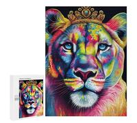 Jigsaws 500 PCS for Teenagerss Colorful Lioness with Crown Jigsaws for Adults Brain Teaser Game Birthday Present Challenging To Complete 500 PCS