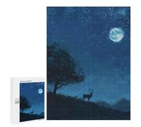 Jigsaws 500 PCS for Teenagerss Deer Under Starry Sky Jigsaws for Adults Brain Teaser Game Birthday Present Challenging To Complete 500 PCS