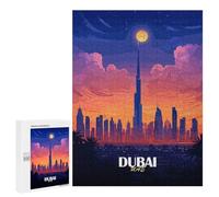 Jigsaws 500 PCS for Teenagerss Dubai Skyline at Sunset Jigsaw Puzzle Brain Teaser Game Stress Reliever Challenging To Complete 500 PCS