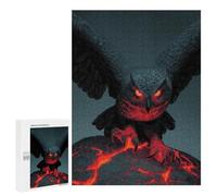 Jigsaws 500 PCS for Teenagerss Fiery Owl Perched on Lava Rock Jigsaw Puzzle Brain Teaser Game Stress Reliever Challenging To Complete 500 PCS