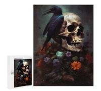 Jigsaws 500 PCS for Teenagerss Floral Raven Skull Puzzles for Adults Hands-on Game Birthday Present Birthday Present, Gifts, 500 PCS