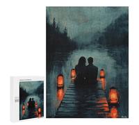 Jigsaws 500 PCS for Teenagerss Romantic Couple on Dock with Lantern Glow at Dusk Jigsaw Puzzle Brain Teaser Game Stress Reliever Challenging To Complete 500 PCS