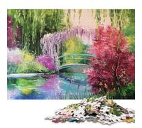 Jigsaws 500 Pieces for Adults Bridge in A Blooming Garde Jigsaw Puzzles for Adults Woodenboard Puzzles Challenging Game 500pcs (52x38cm)