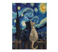 Jigsaws 52x38cm/1000pcs for Adults Cats Under Starry Night Painting Jigsaws for Adults Brain Teaser Game But Fun And Humorous Fun Activities at Home 52x38cm/1000pcs