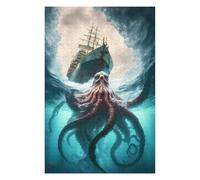 Jigsaws for Adults 1000 PCS Octopus Vs. Ship Ocean Battle Adult Jigsaw Puzzle Family Game Difficult Challenge Deal As Gifts for The Whole Family 1000 PCS