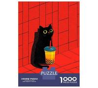 Jigsaws for Adults 1000 Pieces Black Cat with Bubble Tea Adult Jigsaw Puzzle Family Games Wall Art Deal As Gifts for The Whole Family 70x50cm/1000pcs