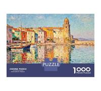 Jigsaws for Adults 1000 Pieces Impressionist Harbor Scene with Colorful Buildings Adult Jigsaw Puzzle Family Games Wall Art Deal As Gifts for The Whole Family 70x50cm/1000pcs